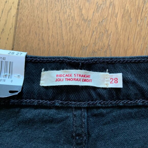 Levis Ribcage Straight Leg Embelliished Bejewelled High Rise Black Jeans Size 28 - Picture 11 of 15
